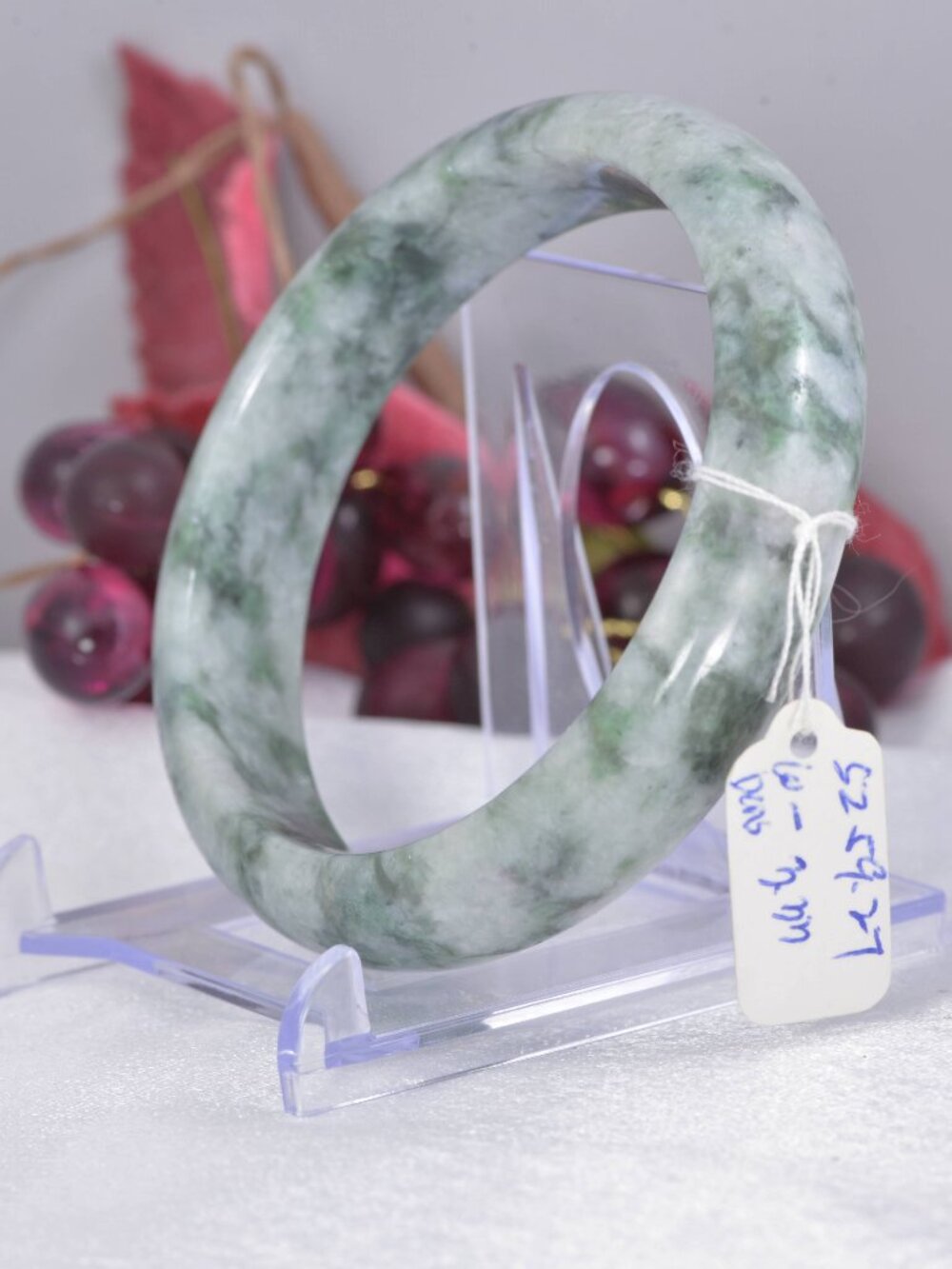 Floating Flowers Untreated Natural Jadeite Jade A Bangle Bracelet 59.3mm